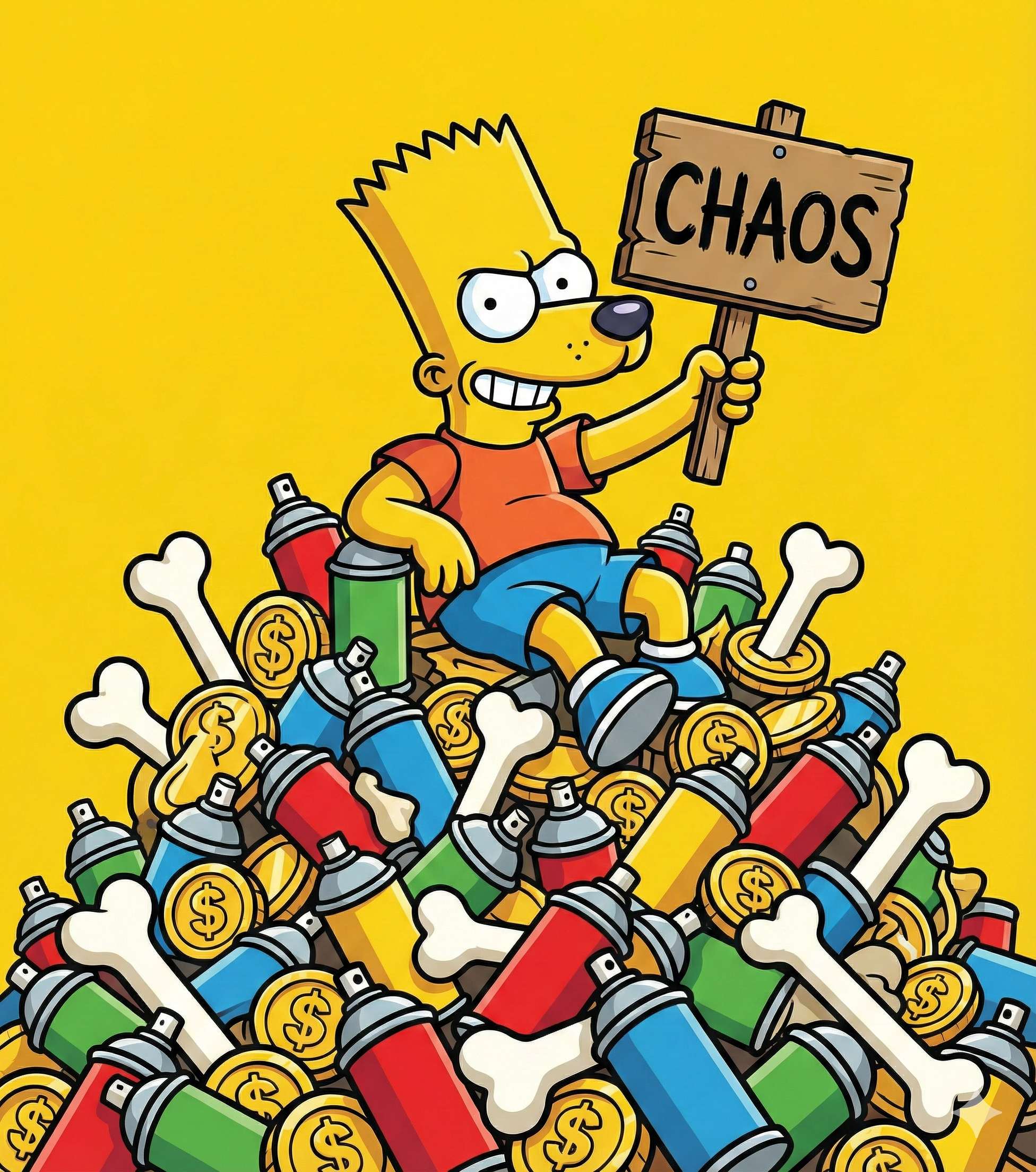 Bart Simpson holding CHAOS sign